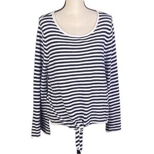 J.CREW FACTORY dark navy and white striped sweater with front tie. Size XL. EUC